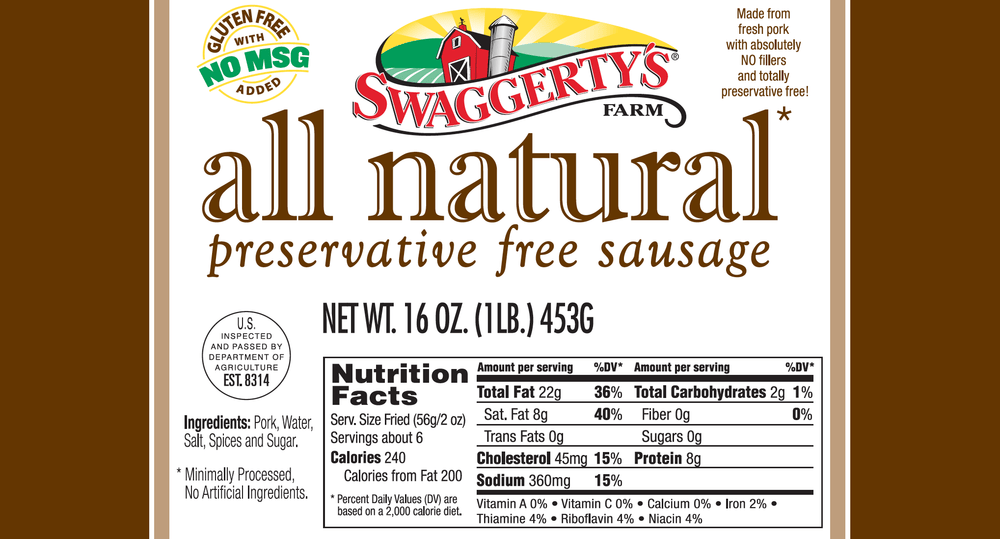 Swaggerty's Farm All Natural 1lb Pork Sausage Rolls - Nutrition Facts